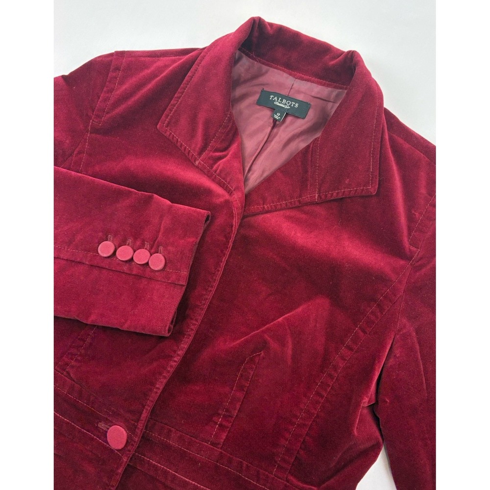 Talbots Classic Velveteen Blazer Garnet Red One Button Fully Lined Women's 12